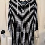 Lands' End Striped Navy Blue & White Hoodie Swim Cover Photo 0