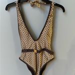 River Island  belted monogram halterneck swimsuit in brown Size 6 SOLD OUT STYLE Photo 3