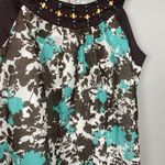 Robbie Bee Brown Teal Floral Print Beaded Neckline Cotton Dress Size 8 Beach Photo 3
