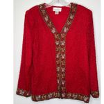 Laurence Kazar Vintage Laurence Kazer Silk beaded red formal cardigan Jacket Coat hoilday large Photo 3