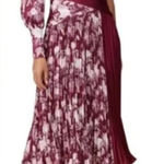 Three Floor Xilitla Midi Dress Women's 6 Burgundy White One Shoulder Pleated RTR Photo 0