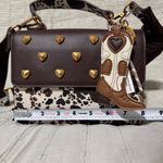 Betsey Johnson Western Brown & Black Cow Crossbody Bag with Heart Accents Charms Photo 12