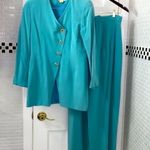 ISI turquoise blue π― silk pantsuit. Tunic jacket wide leg palazzo pant. Size 6. Photo 9