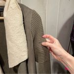 Saks 5th Avenue Saks Fifth Avenue wool blend olive open front cardigan faux shearling trim luxe Photo 9