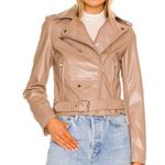 superdown  Giovanna Moto Jacket in Tan Faux Leather with Pockets Zips and Belt Photo 0
