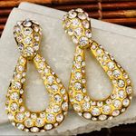 Door Knocker Rhinestone encrusted Clip on Earrings Gold Tone Photo 4