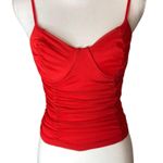 Just Polly Red Ruched Mesh Underwire Bustier Tank Top Photo 0