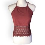 American Eagle  Rust Halter Neck Embroidered Lace Crop Top Photo 18