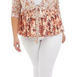 Torrid  Floral Peach Hi-Low 3/4 Sleeve Self-Tie Knit Baby Doll Jacket Size 1X Photo 0