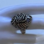 Vintaghe 925 Sterling Silver Carved Rose Flower Ring size 10 Signed Stamped Photo 5