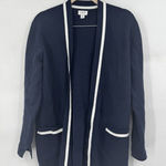 J.Crew Sweater Womens Small Tipped Open Front Cardigan Navy Blue White Preppy Photo 0