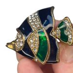 Vintage Rhinestone & Enamel Fish Brooch Pin Green Photo 0