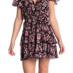 Rebecca Minkoff Miley Floral Ruffle Mini Dress Pink Black Size Medium Photo 0