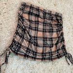 Romwe Brown Plaid Side Ruched Mini Skirt, Size M Photo 1