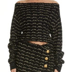 Balmain  Off The‎ Shoulder Metallic Cropped Top Black Gold FR 38 US 6 Photo 0