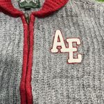 American Eagle Retro  Sweater X Sm. Gray Red Varsity Cardigan Cropped Full Zip AE Photo 2