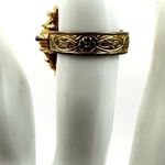 Vintage black and gold tone embroidered flower ring Photo 6