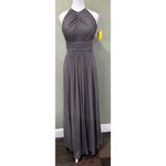 Dessy Collection Dress Sz 4 Halter Maxi Gown Prom Grey Shirred Chiffon Open Back Gray Photo 2
