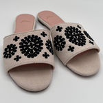 J.Crew  Embroidered‎ Slides Sandals Slip On Flats Neutral Black Floral Size Photo 0