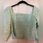 Levi's NWT Levi’s Women’s Long Sleeve Yvie Blouse, Crop Top, Green and Cream Floral Photo 8