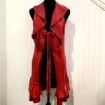 HANDKNIT Women’s Red Boho Chic Ruffle Knit Longline Vest Tie Front Sz SM Photo 13