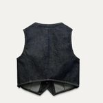 ZARA NWOT  Denim Vest Waistcoat Indigo Bloggers Fave XL Photo 5