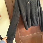LUNYA | Black Cotton Silk Henley Sweater Chunky Waffle Knit | Medium Photo 5