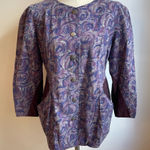 Vintage 80s Geiger Cotton Floral Jacket Blazer Purple Floral Metal Button Medium Photo 0