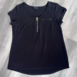 Roz & Ali  Black Short Sleeve Blouse with Gold Zipper Accent Large Photo 0