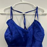 La Femme Royal Blue Satin Column Maxi Dress Criss Cross Back Prom 2 Style 29858 Photo 3