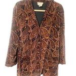 April Cornell Size Medium Red Orange Paisley Velvet Button Front Lined Jacket Photo 0