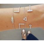 Boutique NEW Silver‎ Bracelet Set Boho Cuff Bangle Feather Triangle Rhinestone Jewelry Photo 1