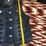 Y2K Mcbling Goth Grunge Cyber Punk Denim Jean Corset Lace up Corset Vest Jacket Shirt Top Blouse Navy Blue Cargo Pockets Sleeveless Dark Wash #whimsygoth #preppy #subversive #acubi #academia Size M Photo 6