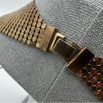 Vintage Two Tone Mesh Metal Bib Necklace & Pierced Earrings set 3pc Gold Photo 3