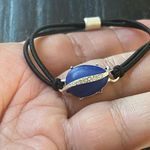 Boutique Elegant Silver Tone Blue Color Natural Stone & Crystal Hair Tie Bracelet Photo 1