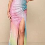Lulus NWT Ethereal Brilliance Rainbow Sequin Strapless Maxi Dress Size SMALL Photo 0