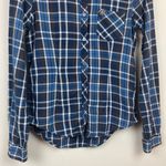 Obey  Flannel Shirt Small Women Button Up Top Blue Brown‎ Plaid Long Sleeve Photo 3
