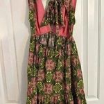 House of Harlow 1960 Linen Blend Halter Mini Dress S Floral Plunge Neck Tie Back Pink Photo 6