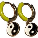 New Yin Yang Huggie Dangling Green Chunky Hoops Pierced Earrings Gold Photo 0