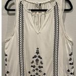 Anthropologie AKEMI + KIN Embroidered Antique White Black Tank Top Photo 3