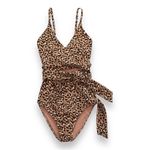 Aerie NWT Leopard Print Wrap Top One Piece CutOut Swimsuit Mocha Size Small Long Photo 1