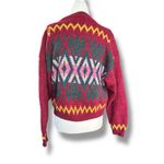 Vintage Benetton Shetland Wool Sweater Colorful Southwest Geometric Knit Cropped Red Size M Photo 2