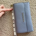 Michael Kors  Trifold Saffiano Leather Wallet Blue Teal Continental Snap EUC Photo 10