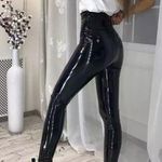 Women Black PU Leather High Waist Legging Photo 2