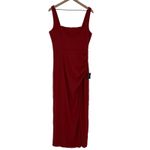 Lulus Rust Red Midi Dress Ruched Bodycon Tank Sleeveless Party Cocktail L Size L Photo 2