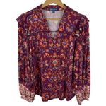 Democracy Floral Popover Top Size PM Burgundy Stretch Soft Comfort Boho Hippie Photo 0