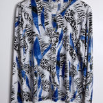 Laura Ashley  Trip Ready Knit Cardigan Large White Blue Black Button Front NWT Photo 0