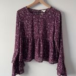 Aeropostale Floral Burgundy Babydoll Top sheer long bell sleeves keyhole button Photo 10