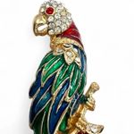 Vintage 90's Cloisonne Enamel Rhinestone Tropical Bird Parrot Brooch Pin Gold Photo 1