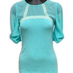 Society Girl  Turquoise Chiffon Lace Top Size Medium Photo 0